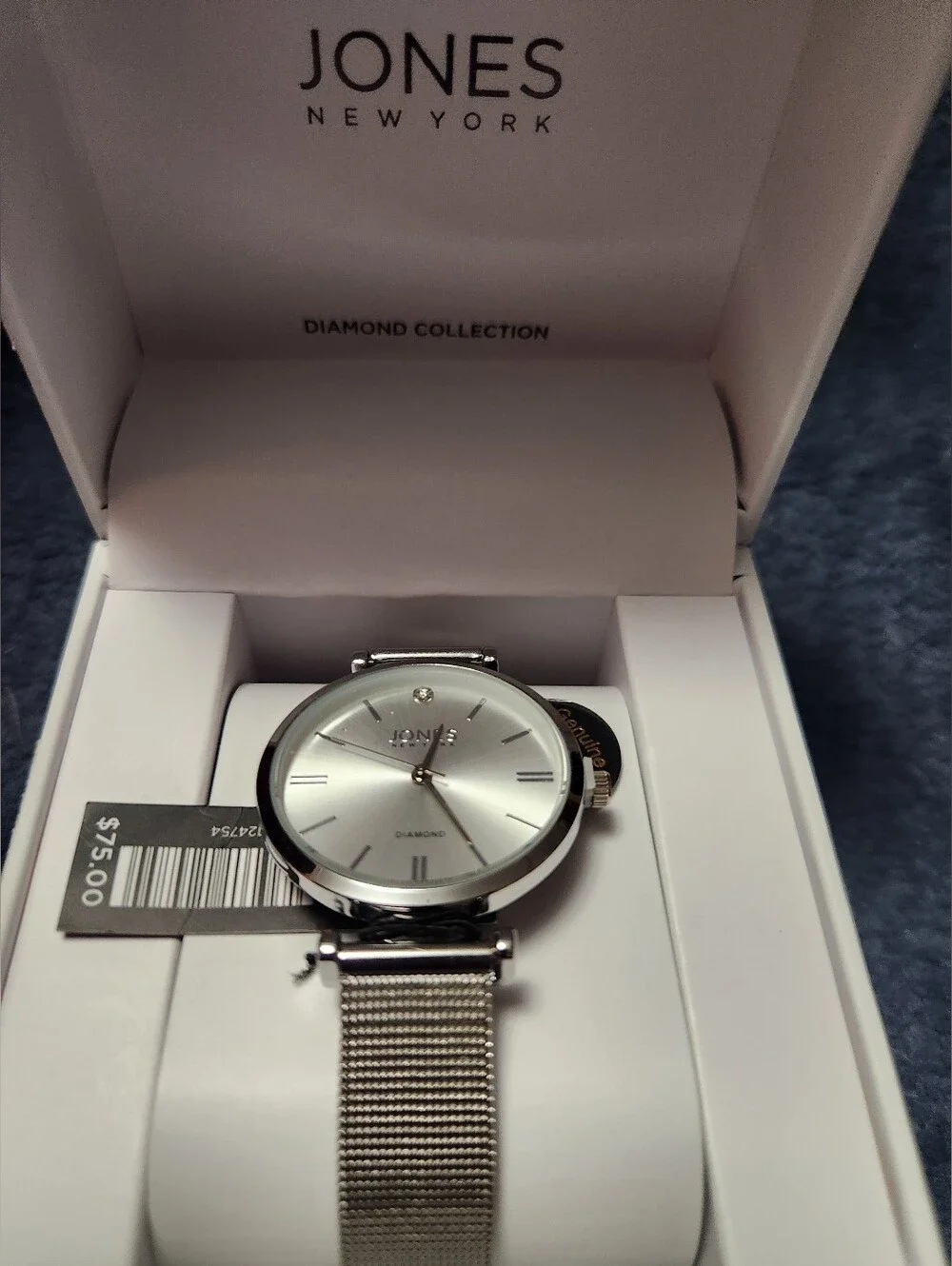 JONES NEW YORK WATCH, DIAMOND COLLECTION, SILVER, NEW, MACY'S, GENUINE DIAMOND
